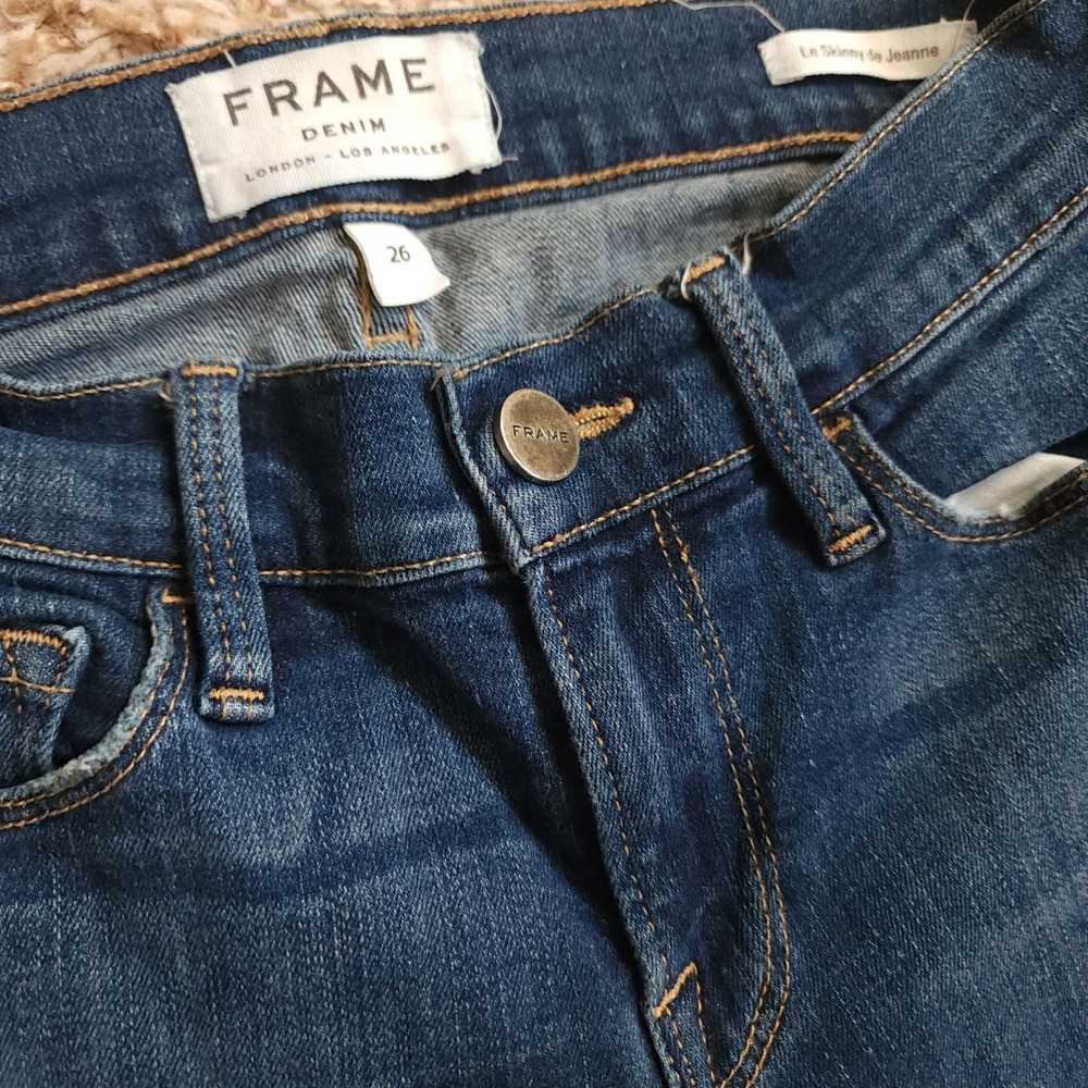 Frame Le Skinny de Jeanne Jeans Womens 26 Blue Raw Hem Frayed Skinny Denim
